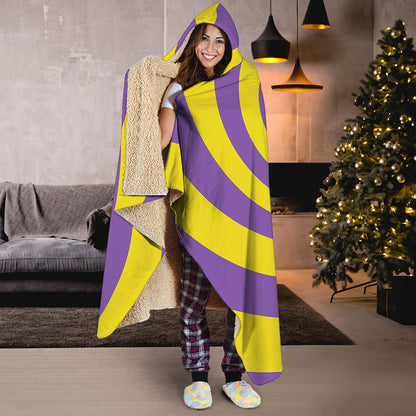 Purple And Yellow Spiral Illusion Print Hooded Blanket