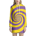 Purple And Yellow Spiral Illusion Print Pullover Hoodie Dress