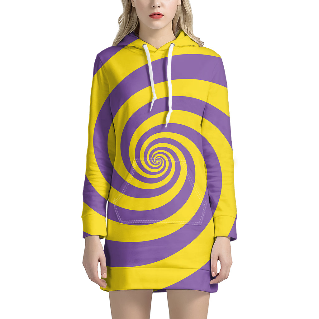 Purple And Yellow Spiral Illusion Print Hoodie Dress