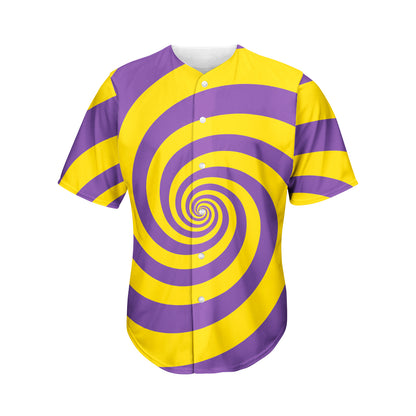 Purple And Yellow Spiral Illusion Print Men's Baseball Jersey