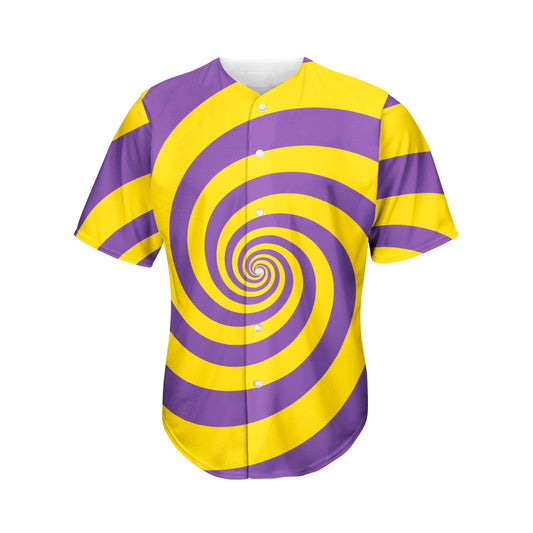 Purple And Yellow Spiral Illusion Print Men's Baseball Jersey
