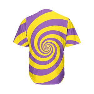 Purple And Yellow Spiral Illusion Print Men's Baseball Jersey