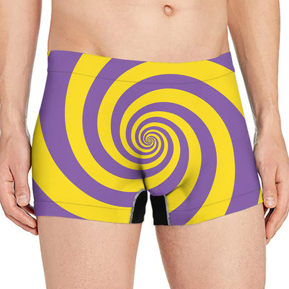 Purple And Yellow Spiral Illusion Print Men's Boxer Briefs