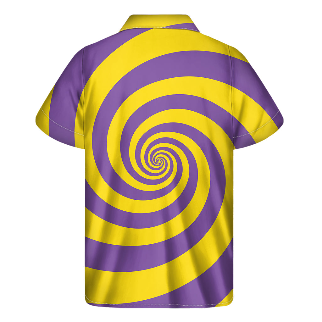 Purple And Yellow Spiral Illusion Print Men's Short Sleeve Shirt