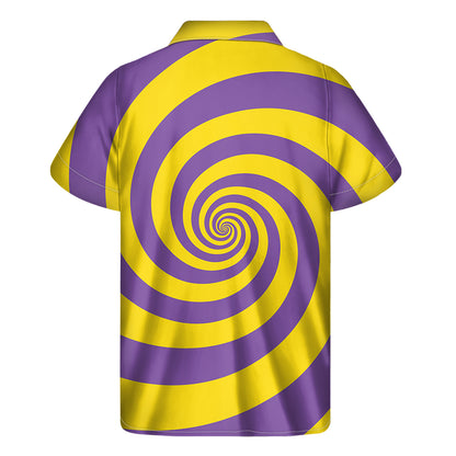 Purple And Yellow Spiral Illusion Print Men's Short Sleeve Shirt