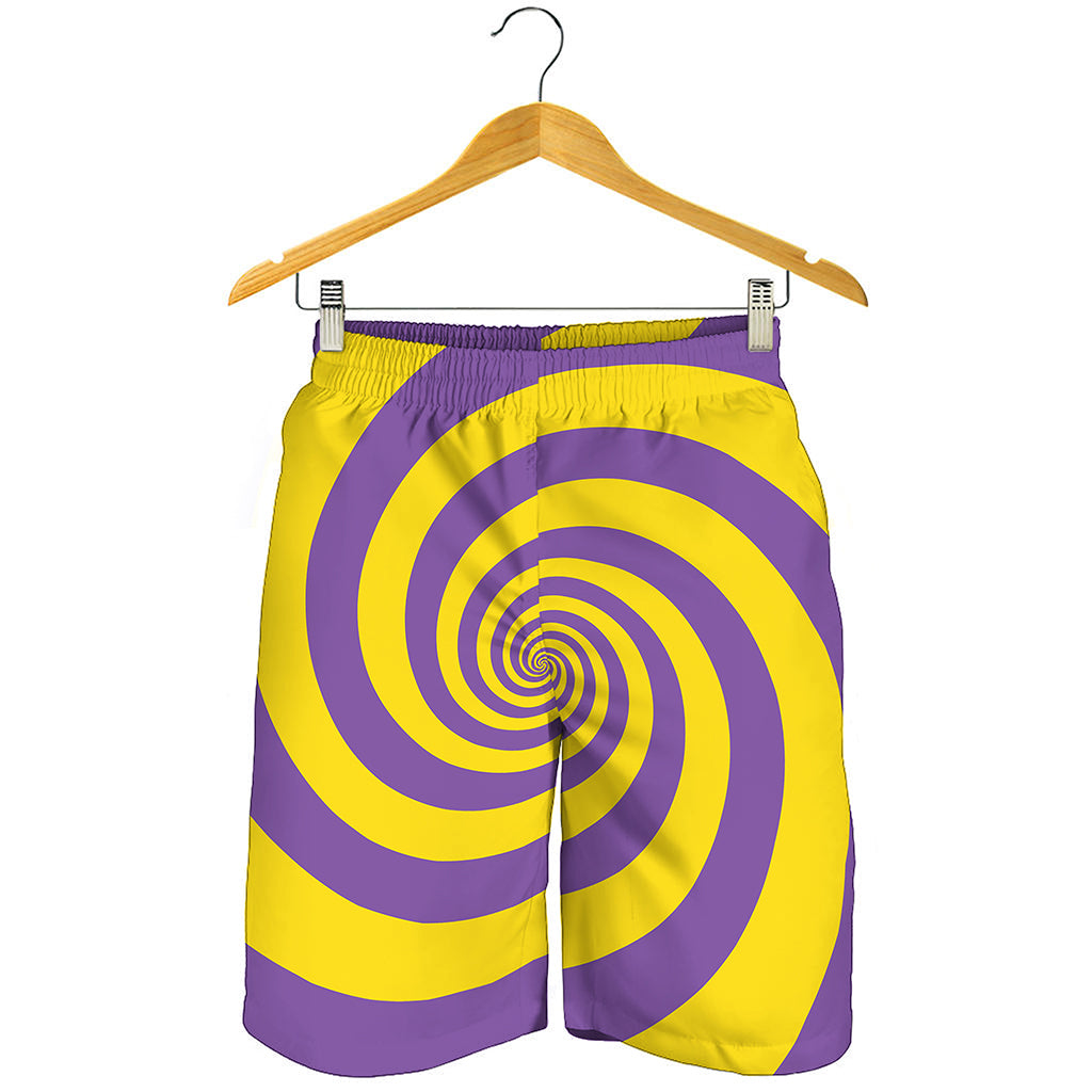 Purple And Yellow Spiral Illusion Print Men's Shorts