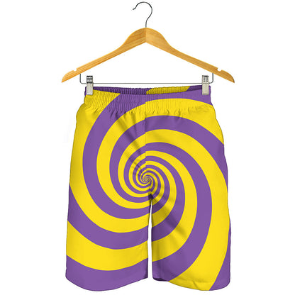 Purple And Yellow Spiral Illusion Print Men's Shorts