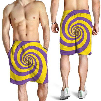 Purple And Yellow Spiral Illusion Print Men's Shorts