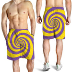 Purple And Yellow Spiral Illusion Print Men's Shorts