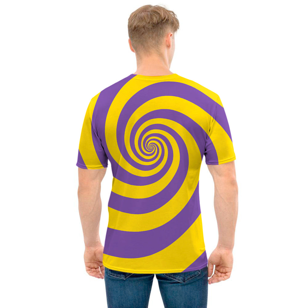 Purple And Yellow Spiral Illusion Print Men's T-Shirt