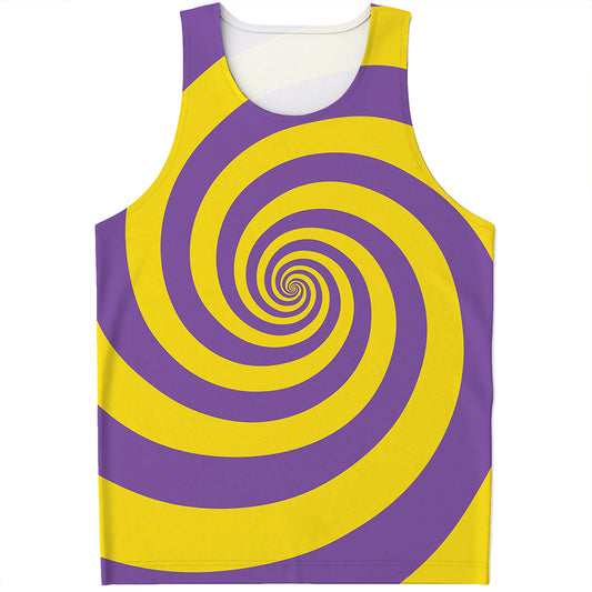 Purple And Yellow Spiral Illusion Print Men's Tank Top