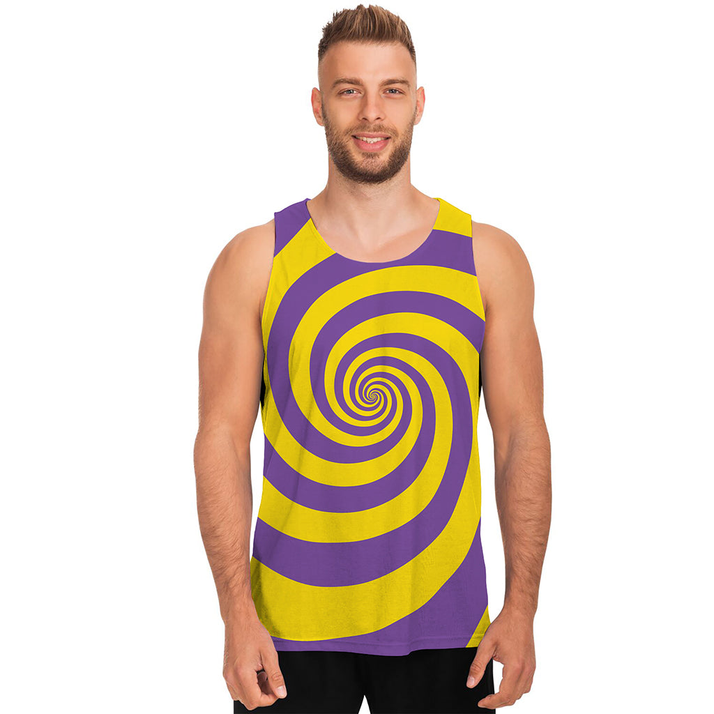 Purple And Yellow Spiral Illusion Print Men's Tank Top