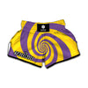 Purple And Yellow Spiral Illusion Print Muay Thai Boxing Shorts