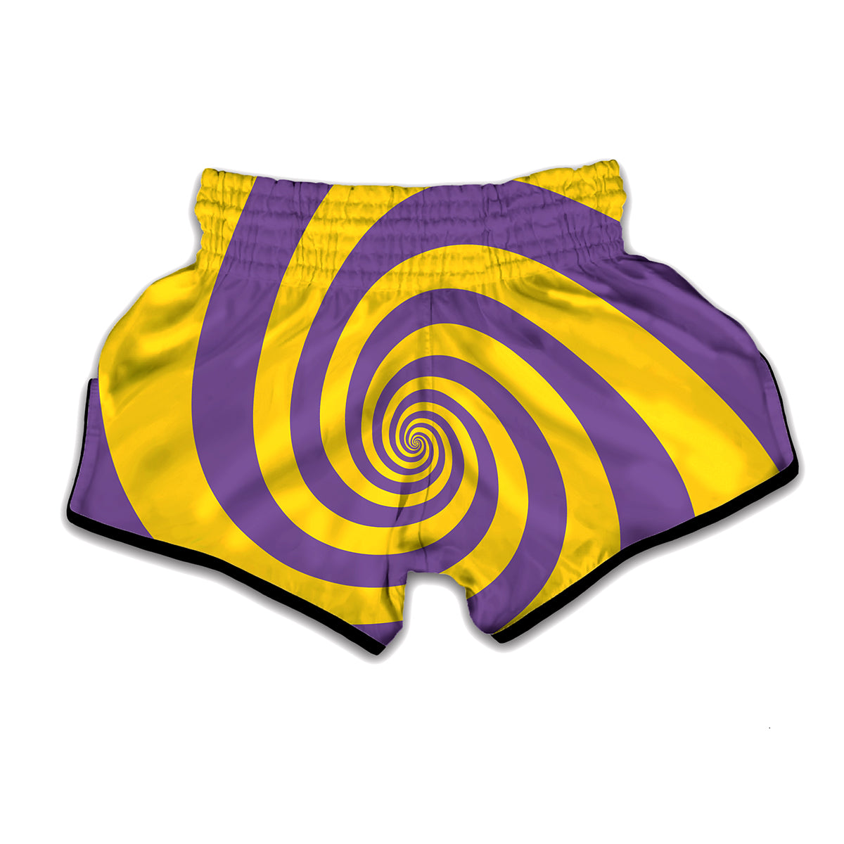Purple And Yellow Spiral Illusion Print Muay Thai Boxing Shorts