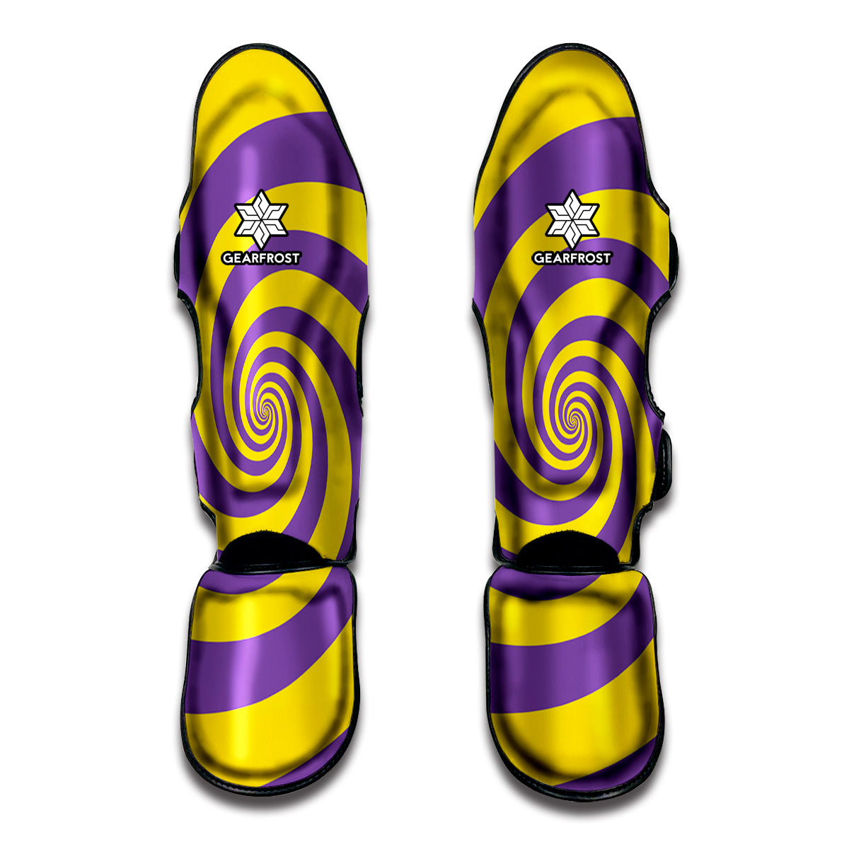 Purple And Yellow Spiral Illusion Print Muay Thai Shin Guard