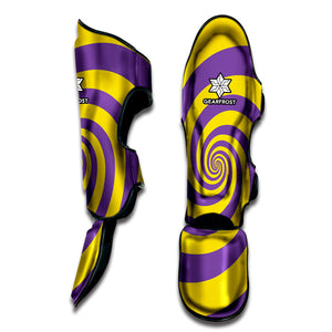 Purple And Yellow Spiral Illusion Print Muay Thai Shin Guard