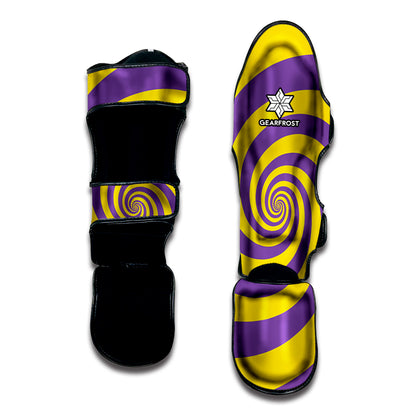 Purple And Yellow Spiral Illusion Print Muay Thai Shin Guard