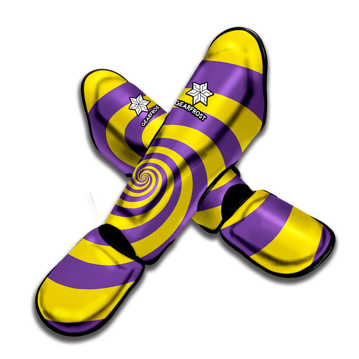 Purple And Yellow Spiral Illusion Print Muay Thai Shin Guard