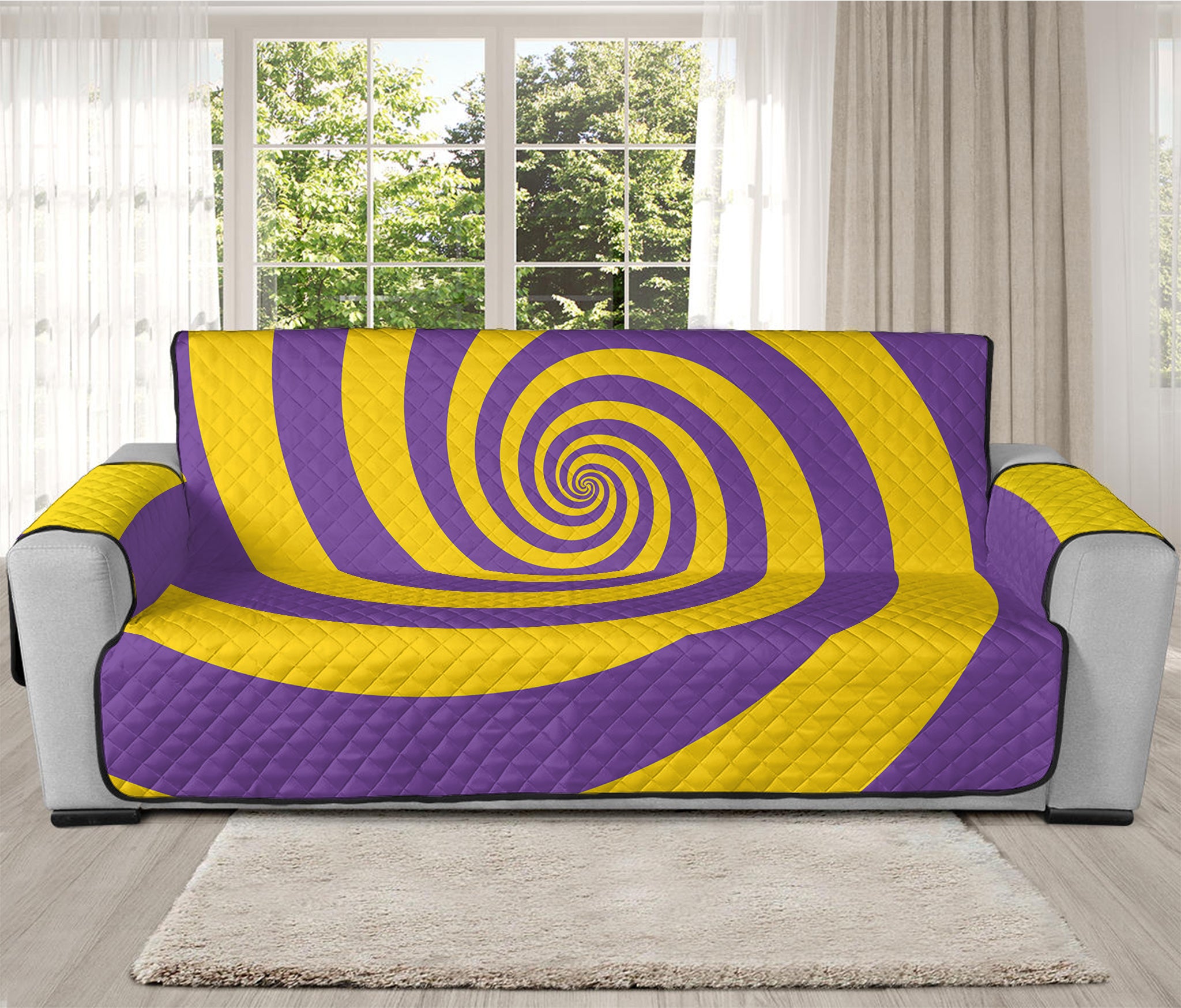 Purple And Yellow Spiral Illusion Print Oversized Sofa Protector