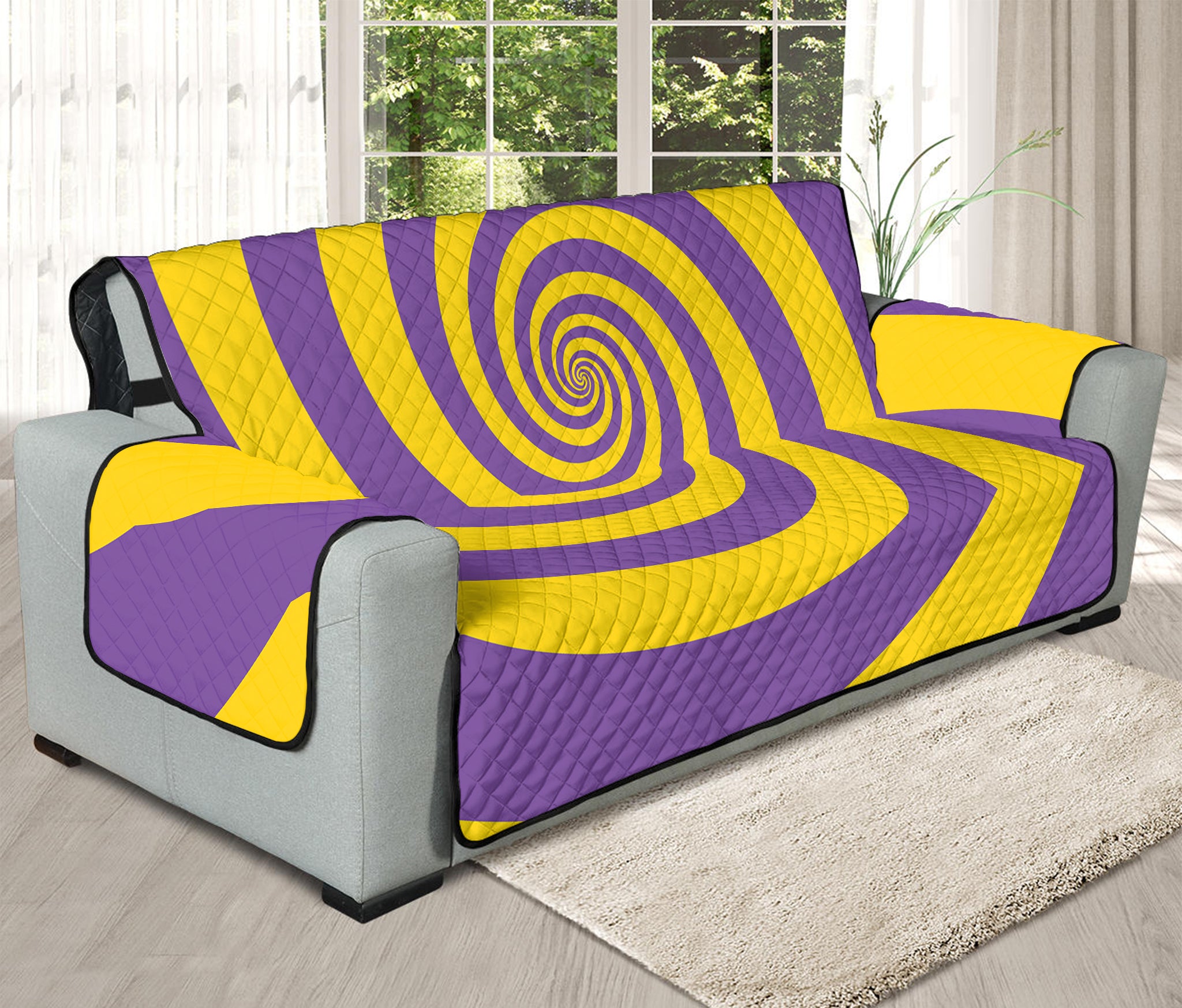 Purple And Yellow Spiral Illusion Print Oversized Sofa Protector