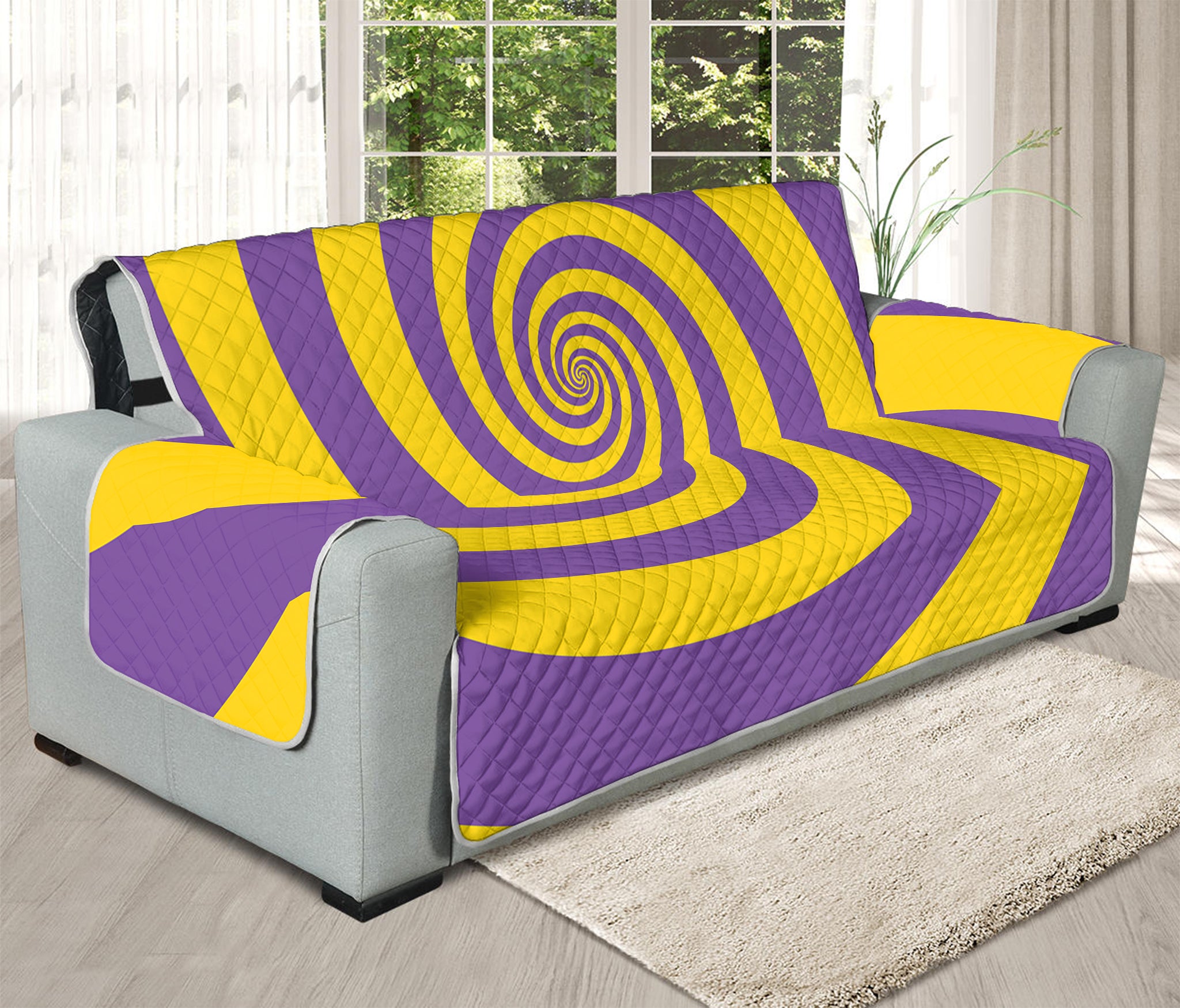 Purple And Yellow Spiral Illusion Print Oversized Sofa Protector