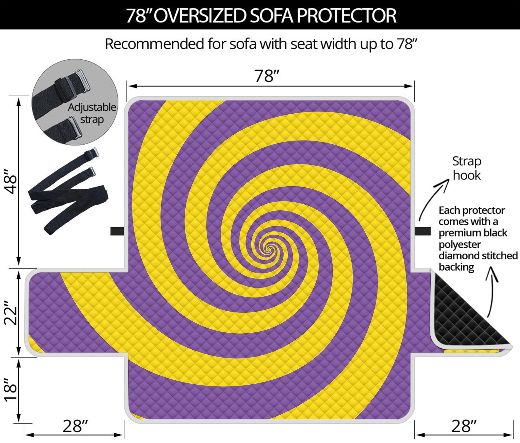 Purple And Yellow Spiral Illusion Print Oversized Sofa Protector