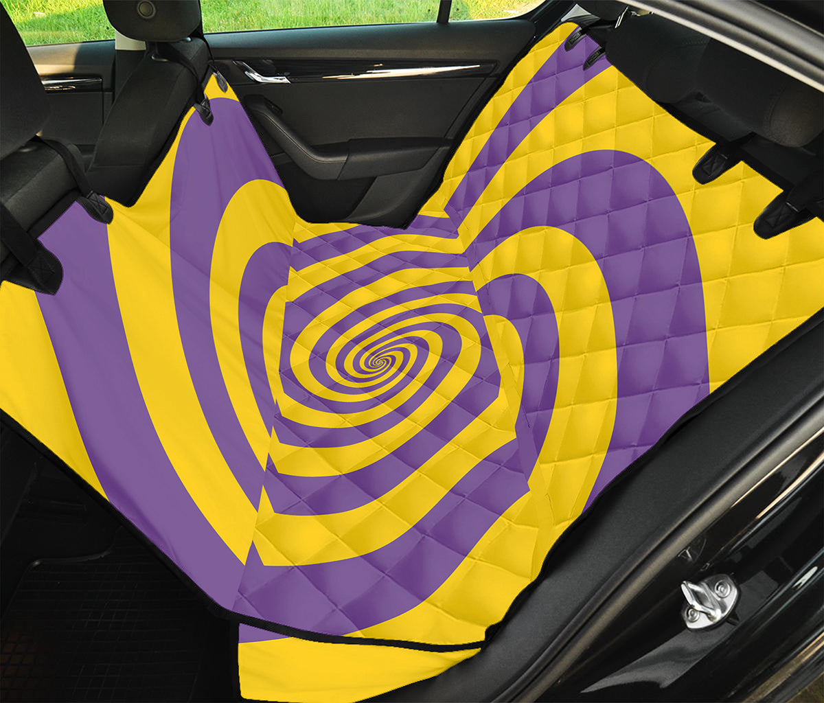 Purple And Yellow Spiral Illusion Print Pet Car Back Seat Cover