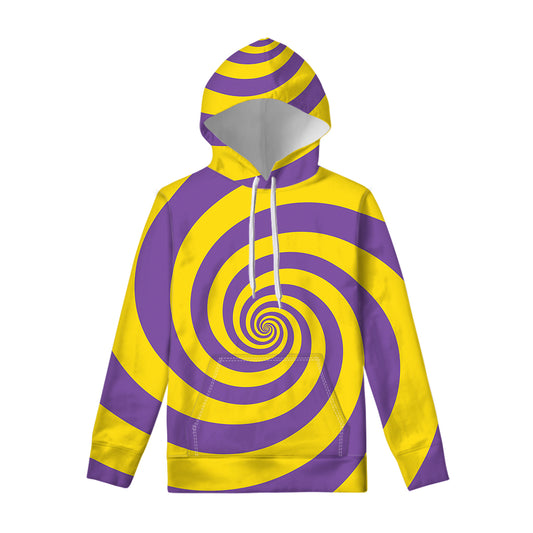 Purple And Yellow Spiral Illusion Print Pullover Hoodie