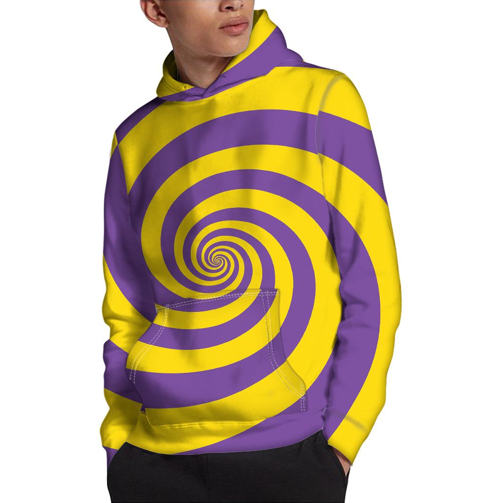 Purple And Yellow Spiral Illusion Print Pullover Hoodie