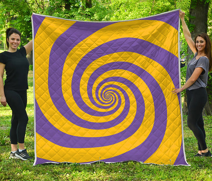 Purple And Yellow Spiral Illusion Print Quilt