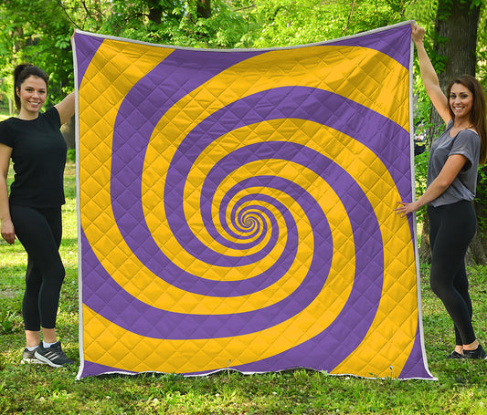 Purple And Yellow Spiral Illusion Print Quilt