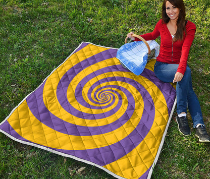 Purple And Yellow Spiral Illusion Print Quilt