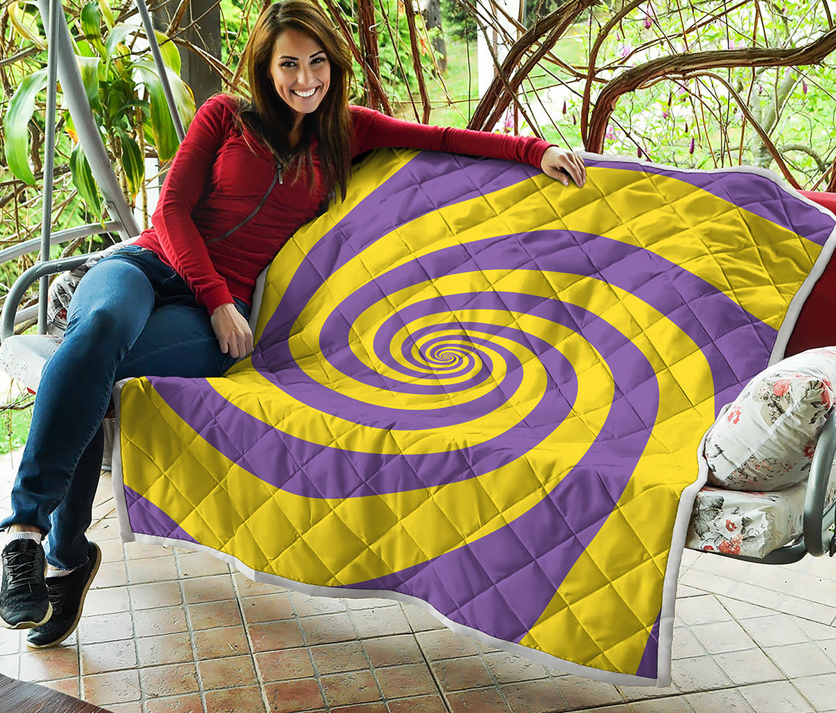 Purple And Yellow Spiral Illusion Print Quilt