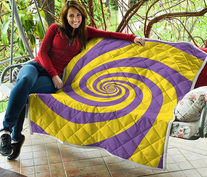 Purple And Yellow Spiral Illusion Print Quilt
