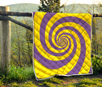 Purple And Yellow Spiral Illusion Print Quilt