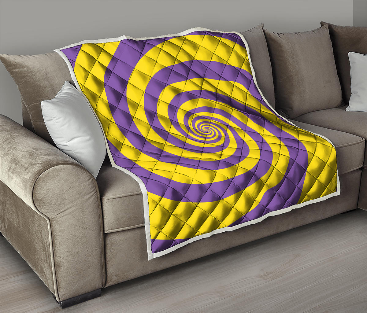 Purple And Yellow Spiral Illusion Print Quilt