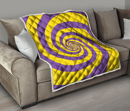 Purple And Yellow Spiral Illusion Print Quilt