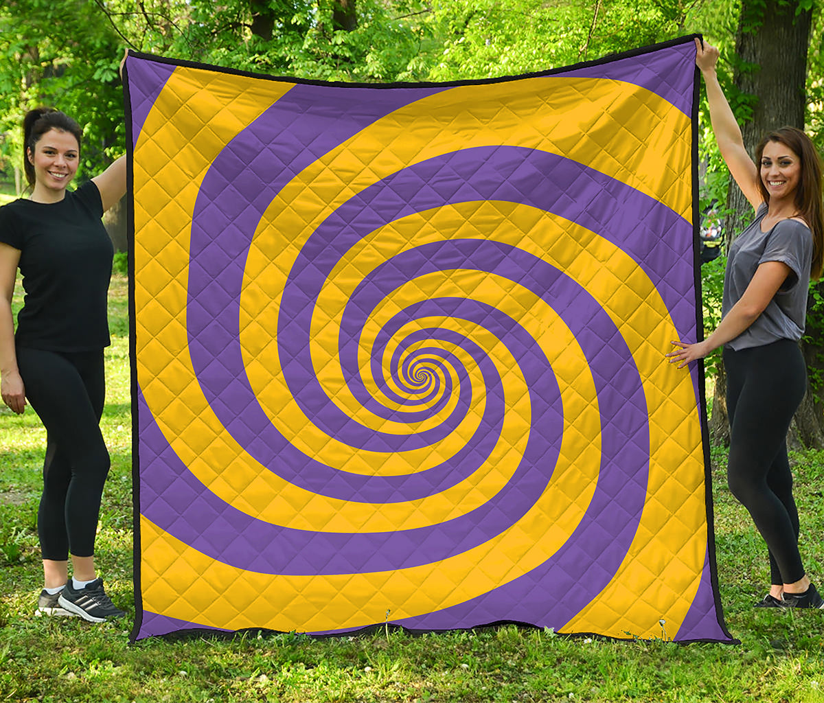 Purple And Yellow Spiral Illusion Print Quilt