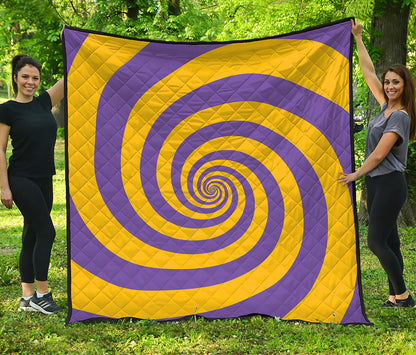 Purple And Yellow Spiral Illusion Print Quilt