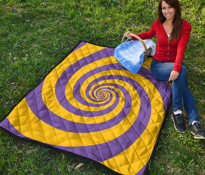 Purple And Yellow Spiral Illusion Print Quilt