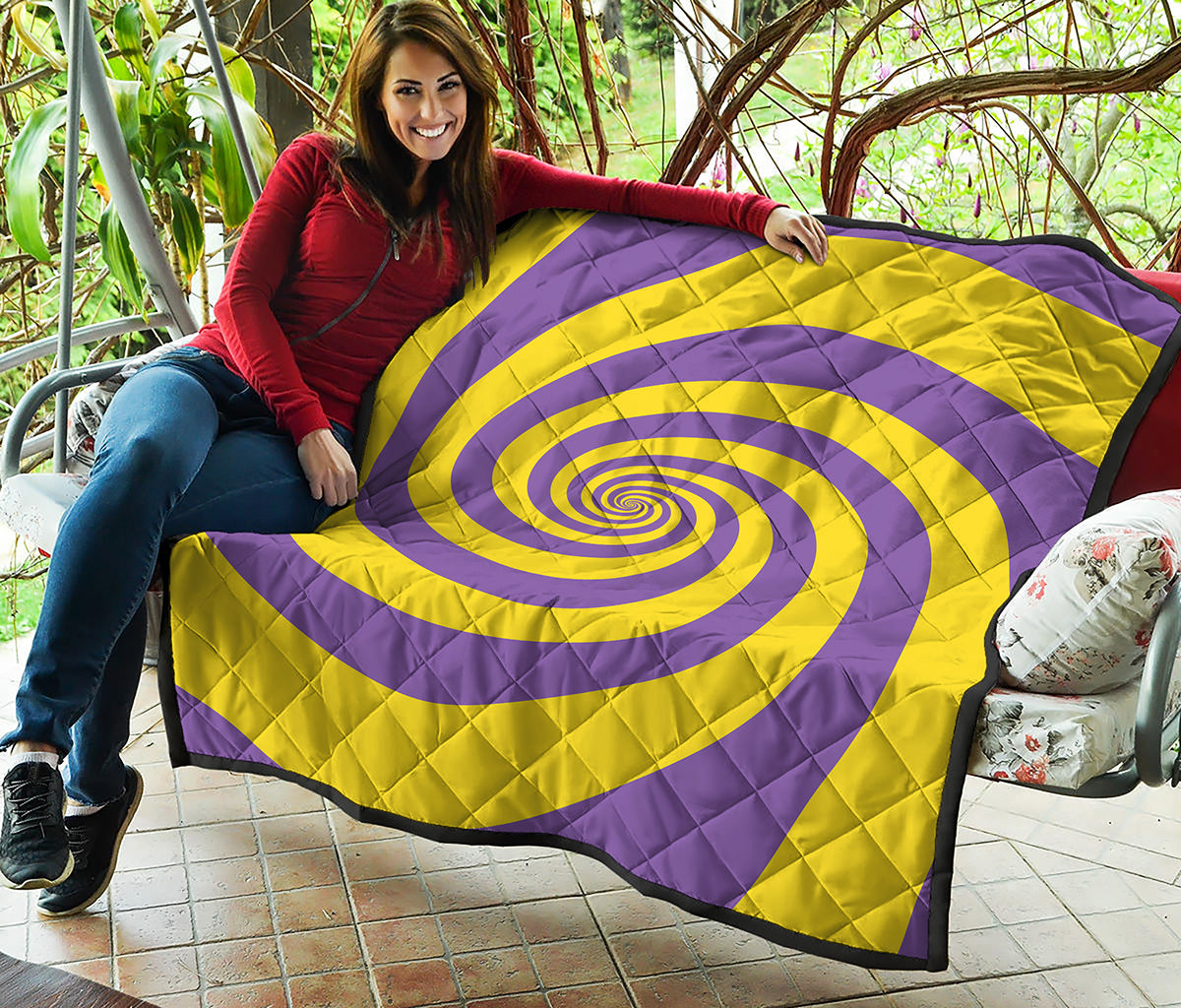 Purple And Yellow Spiral Illusion Print Quilt