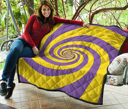 Purple And Yellow Spiral Illusion Print Quilt