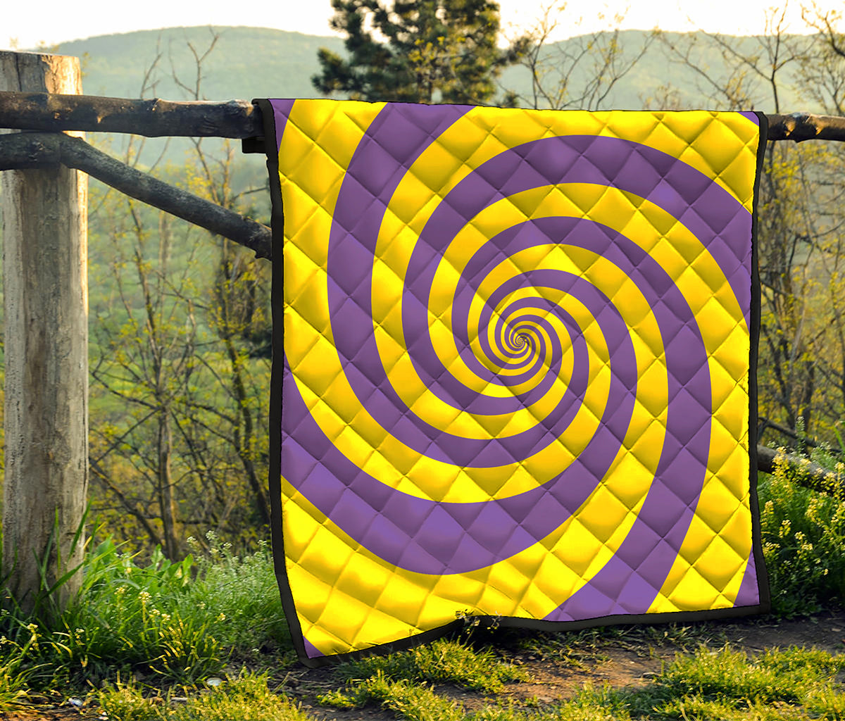 Purple And Yellow Spiral Illusion Print Quilt