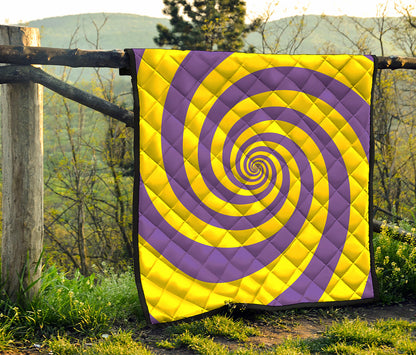 Purple And Yellow Spiral Illusion Print Quilt