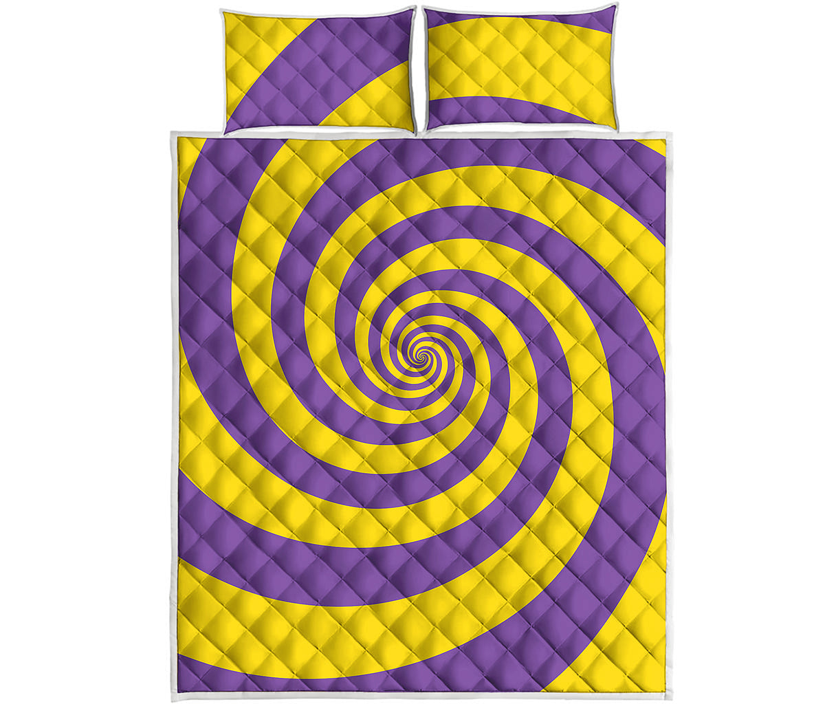 Purple And Yellow Spiral Illusion Print Quilt Bed Set