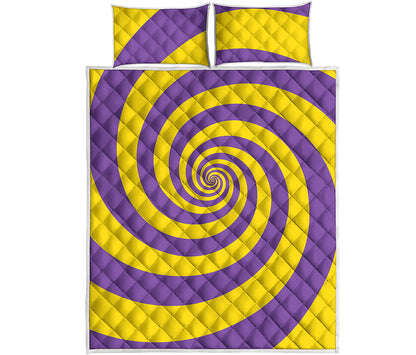 Purple And Yellow Spiral Illusion Print Quilt Bed Set