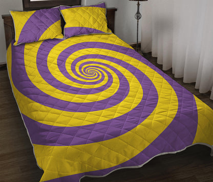Purple And Yellow Spiral Illusion Print Quilt Bed Set