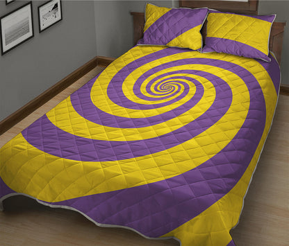 Purple And Yellow Spiral Illusion Print Quilt Bed Set