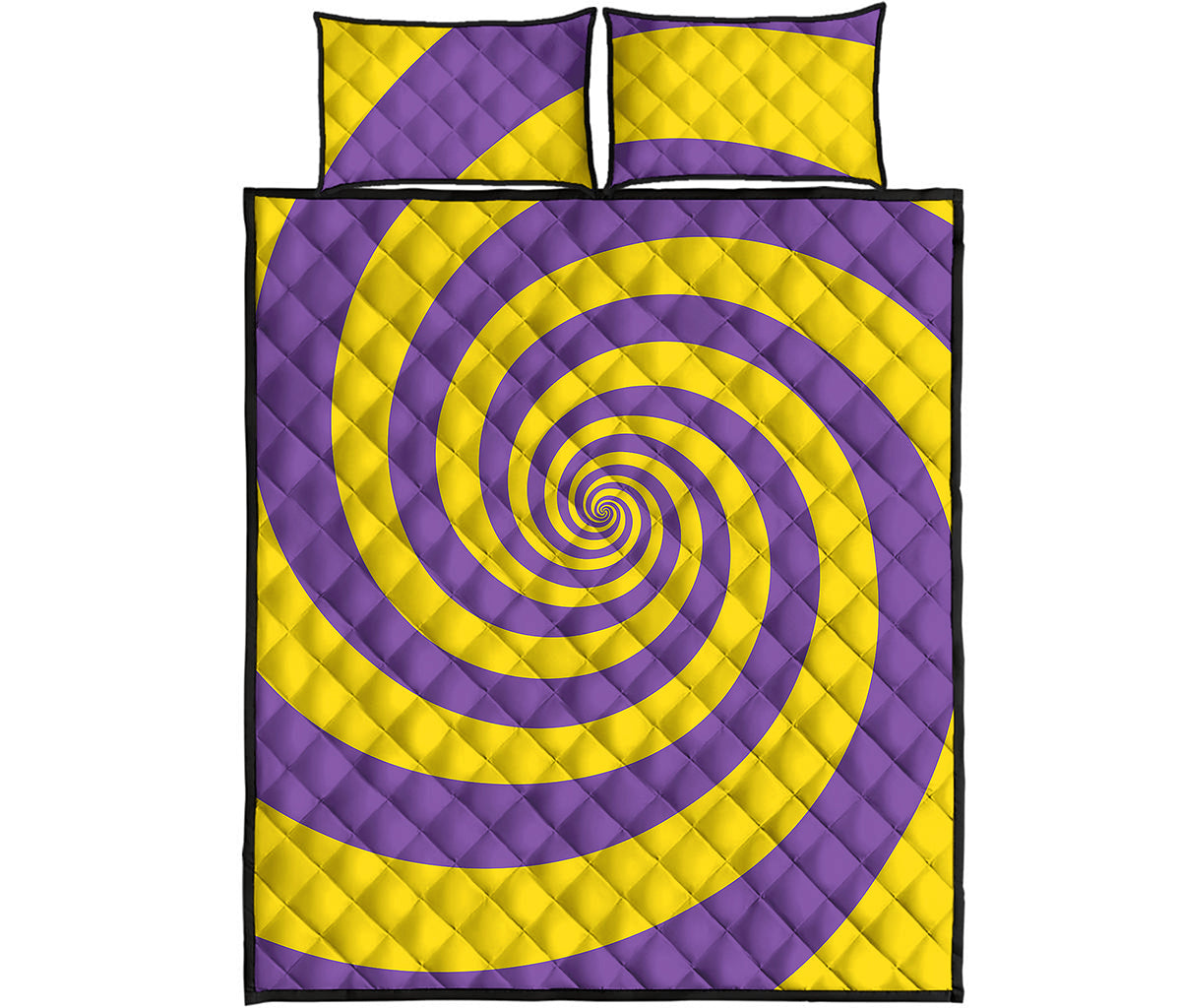 Purple And Yellow Spiral Illusion Print Quilt Bed Set