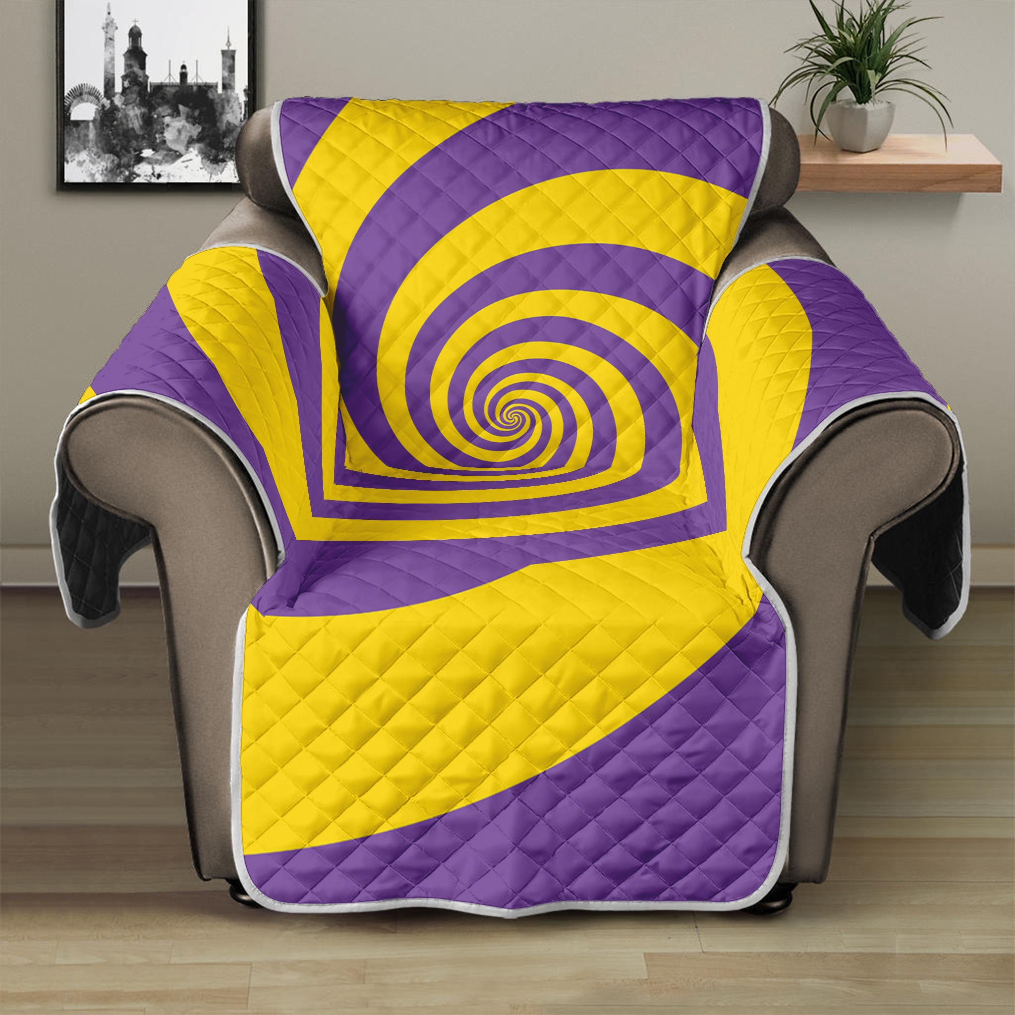 Purple And Yellow Spiral Illusion Print Recliner Protector